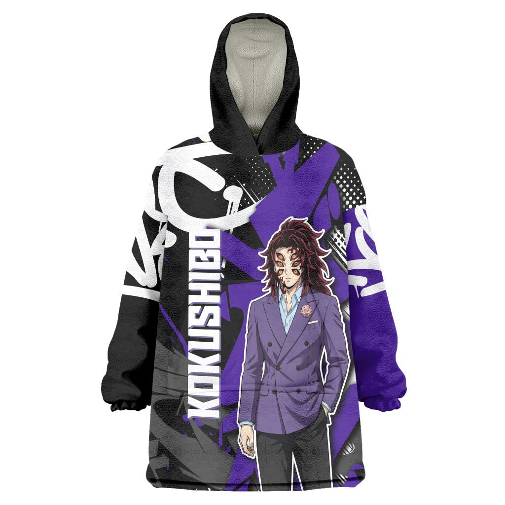 Kokushibo Demon Slayer Wearable Blanket Hoodie Purple & Black Graffiti Anime