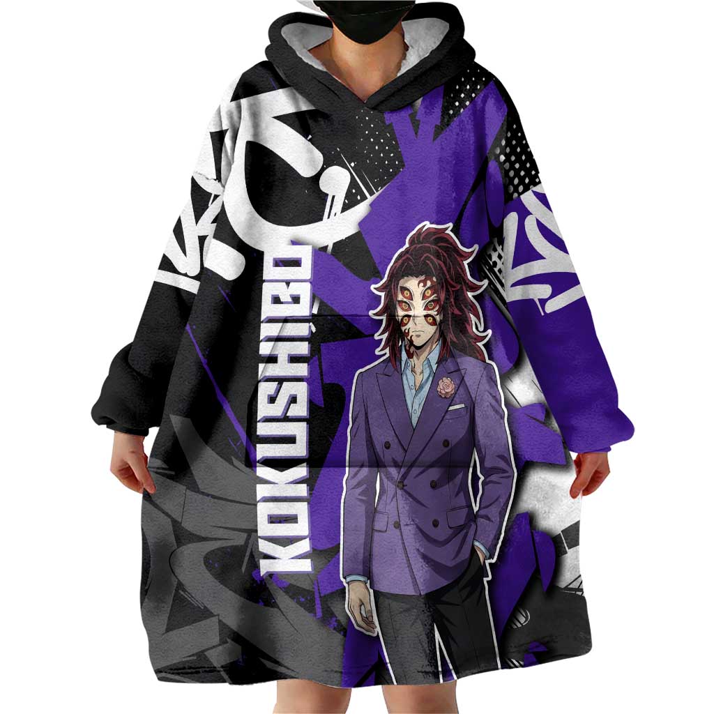 Kokushibo Demon Slayer Wearable Blanket Hoodie Purple & Black Graffiti Anime