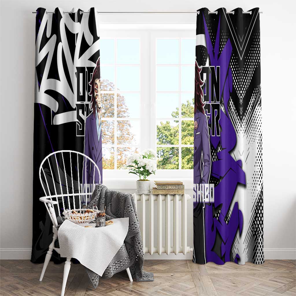 Kokushibo Demon Slayer Window Curtain Purple & Black Graffiti Anime