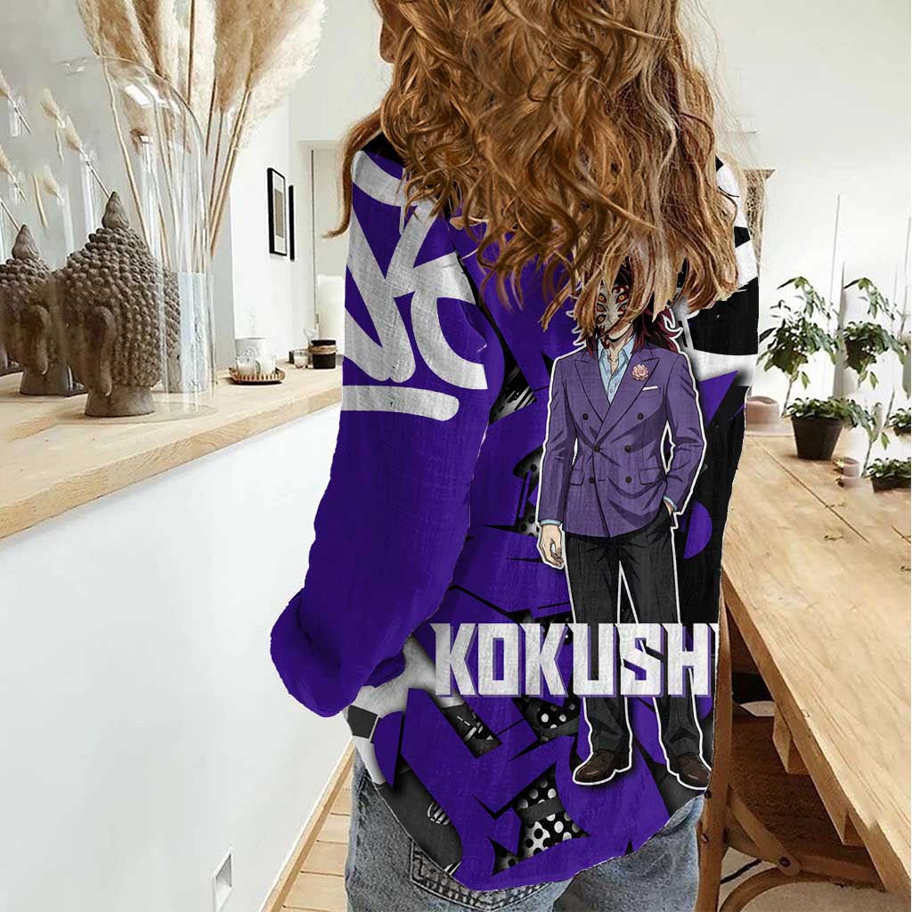 Kokushibo Demon Slayer Women Casual Shirt Purple & Black Graffiti Anime