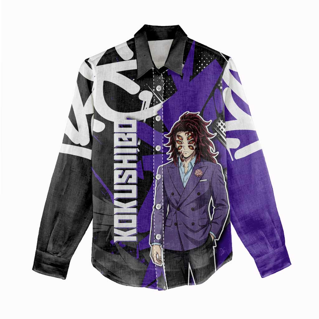 Kokushibo Demon Slayer Women Casual Shirt Purple & Black Graffiti Anime