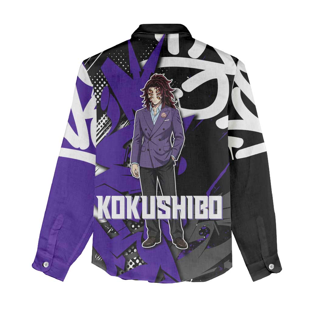 Kokushibo Demon Slayer Women Casual Shirt Purple & Black Graffiti Anime