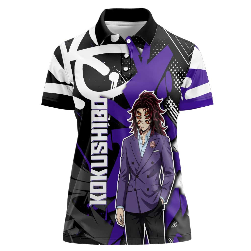 Kokushibo Demon Slayer Women Polo Shirt Purple & Black Graffiti Anime