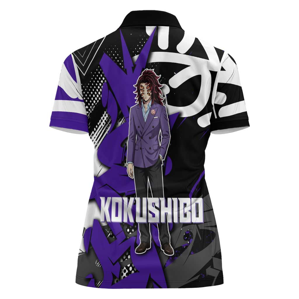 Kokushibo Demon Slayer Women Polo Shirt Purple & Black Graffiti Anime