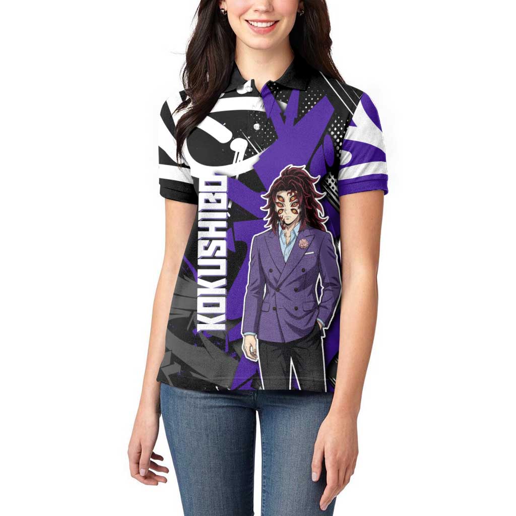 Kokushibo Demon Slayer Women Polo Shirt Purple & Black Graffiti Anime