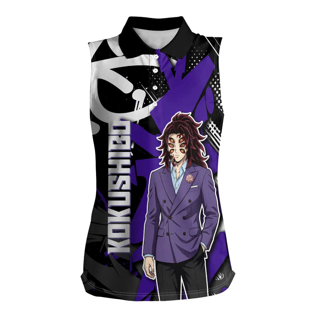 Kokushibo Demon Slayer Women Sleeveless Polo Shirt Purple & Black Graffiti Anime