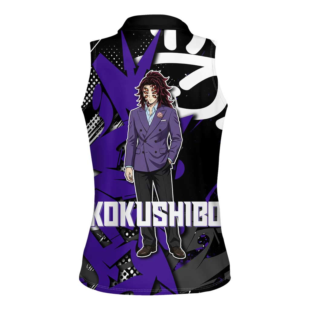 Kokushibo Demon Slayer Women Sleeveless Polo Shirt Purple & Black Graffiti Anime