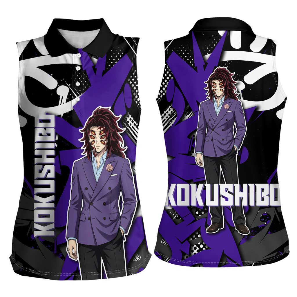 Kokushibo Demon Slayer Women Sleeveless Polo Shirt Purple & Black Graffiti Anime