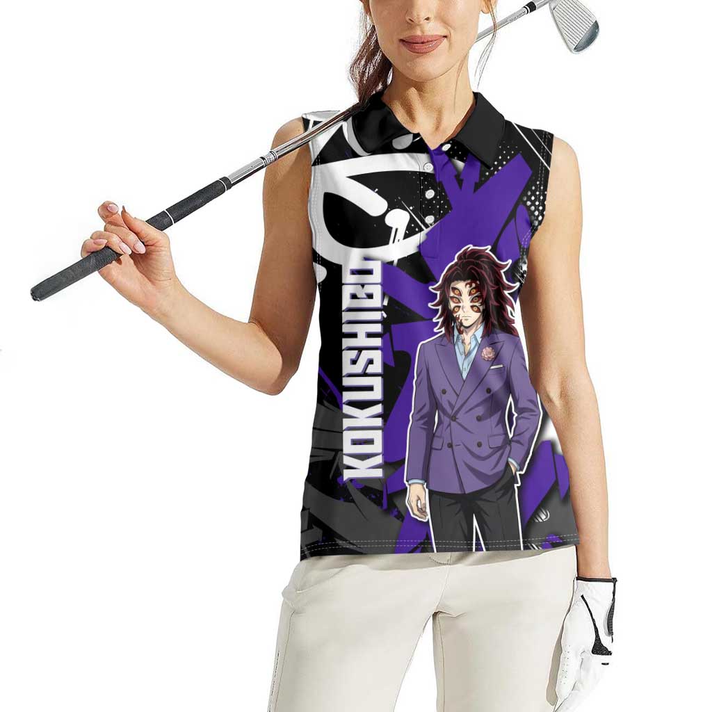 Kokushibo Demon Slayer Women Sleeveless Polo Shirt Purple & Black Graffiti Anime