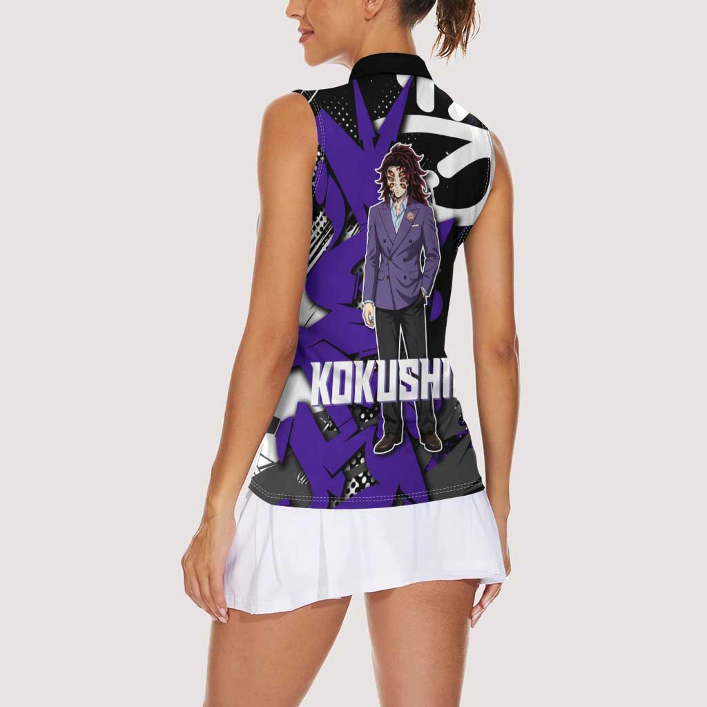 Kokushibo Demon Slayer Women Sleeveless Polo Shirt Purple & Black Graffiti Anime