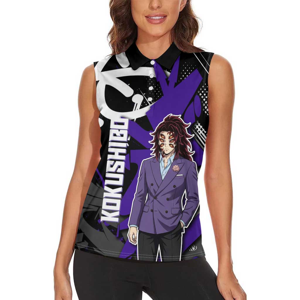 Kokushibo Demon Slayer Women Sleeveless Polo Shirt Purple & Black Graffiti Anime