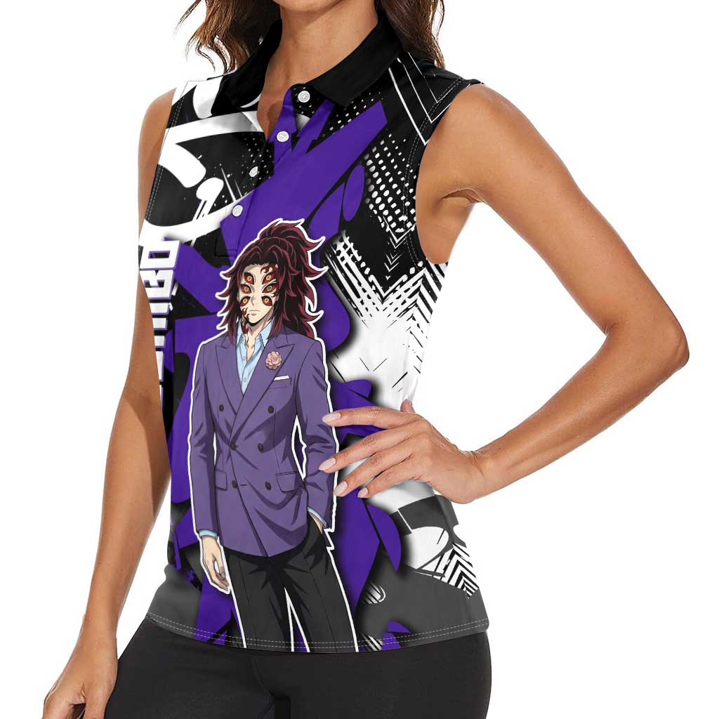 Kokushibo Demon Slayer Women Sleeveless Polo Shirt Purple & Black Graffiti Anime