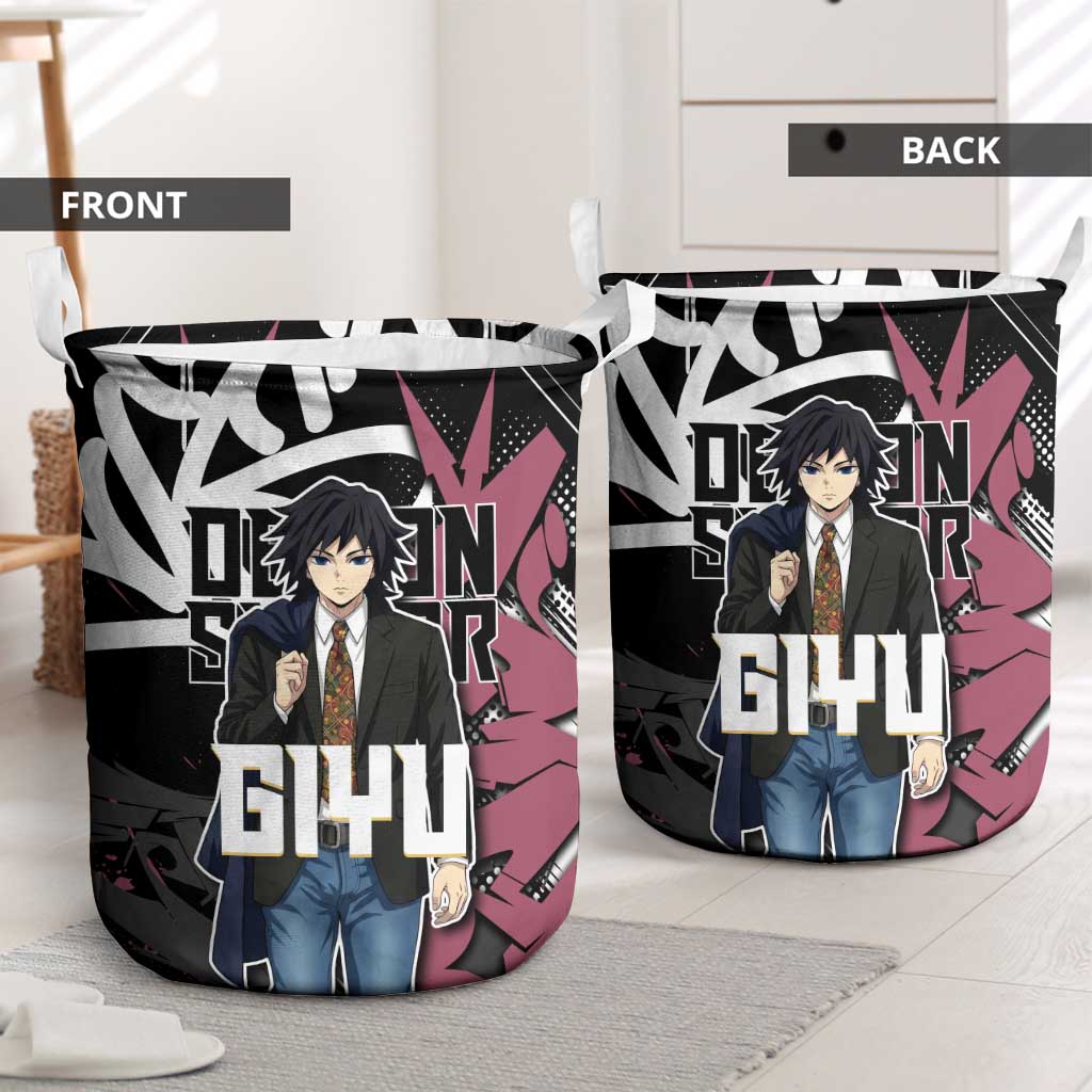 Giyu Tomioka Demon Slayer Laundry Basket Red & Black Graffiti Anime