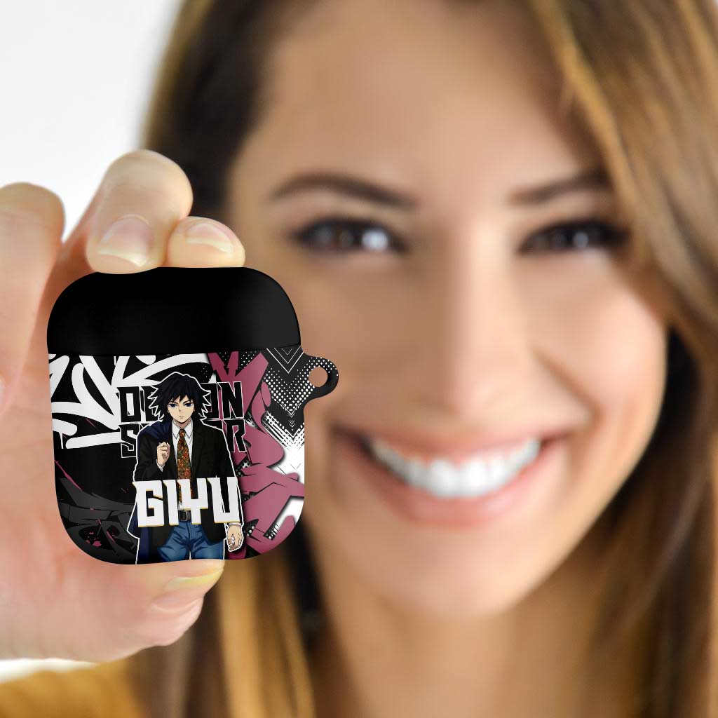 Giyu Tomioka Demon Slayer AirPods Case Red & Black Graffiti Anime
