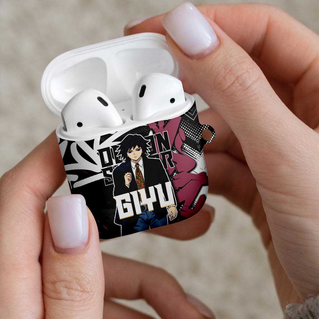 Giyu Tomioka Demon Slayer AirPods Case Red & Black Graffiti Anime
