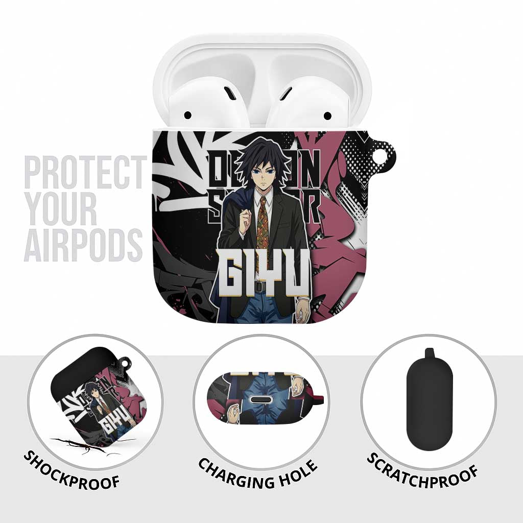 Giyu Tomioka Demon Slayer AirPods Case Red & Black Graffiti Anime