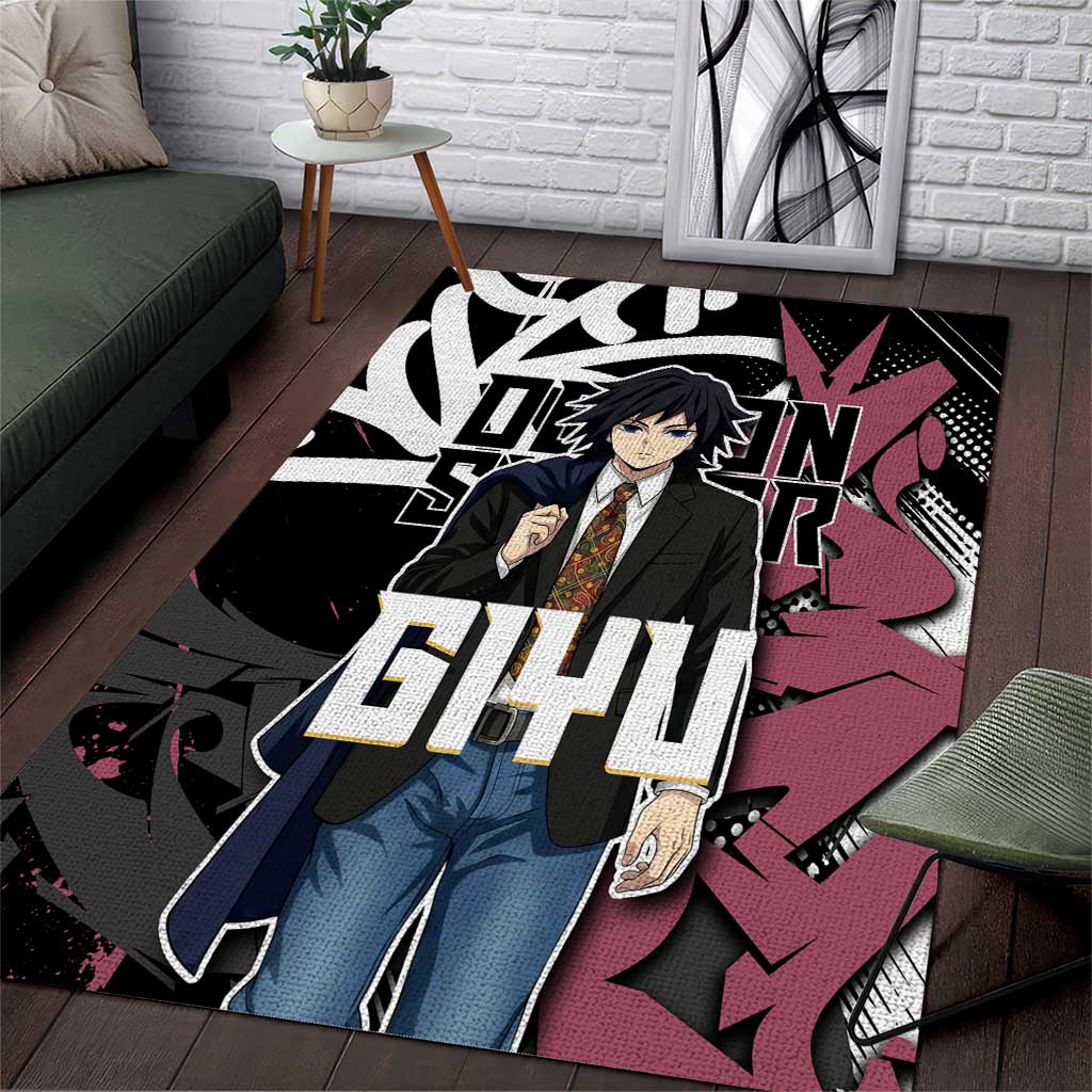 Giyu Tomioka Demon Slayer Area Rug Red & Black Graffiti Anime