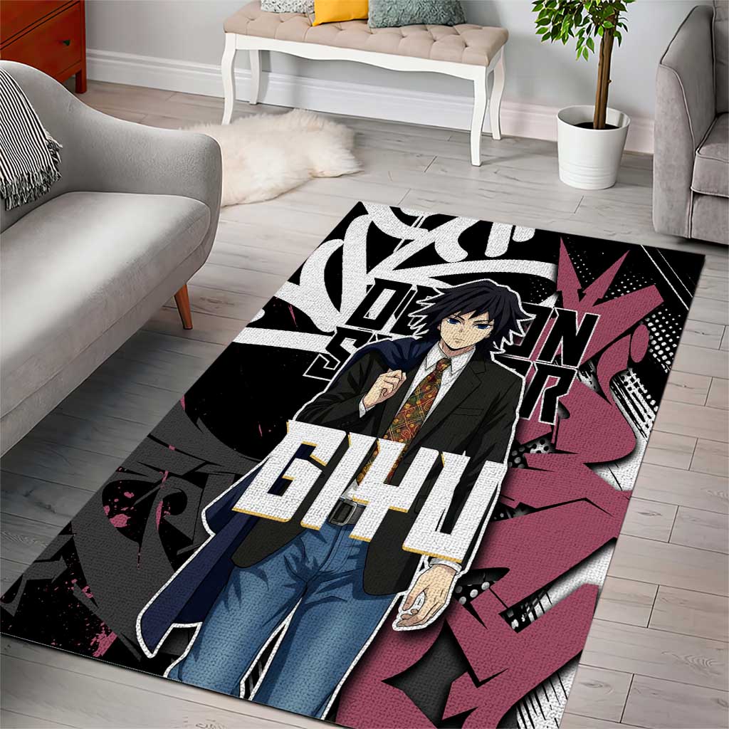 Giyu Tomioka Demon Slayer Area Rug Red & Black Graffiti Anime