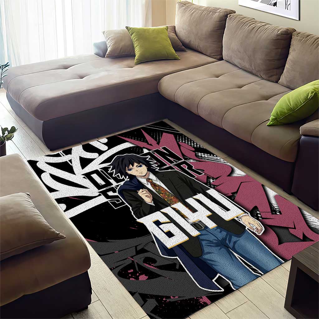 Giyu Tomioka Demon Slayer Area Rug Red & Black Graffiti Anime