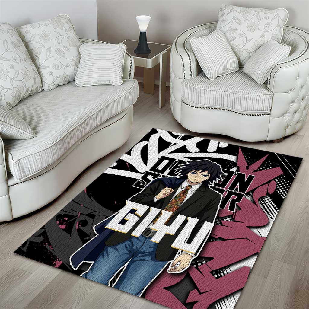 Giyu Tomioka Demon Slayer Area Rug Red & Black Graffiti Anime