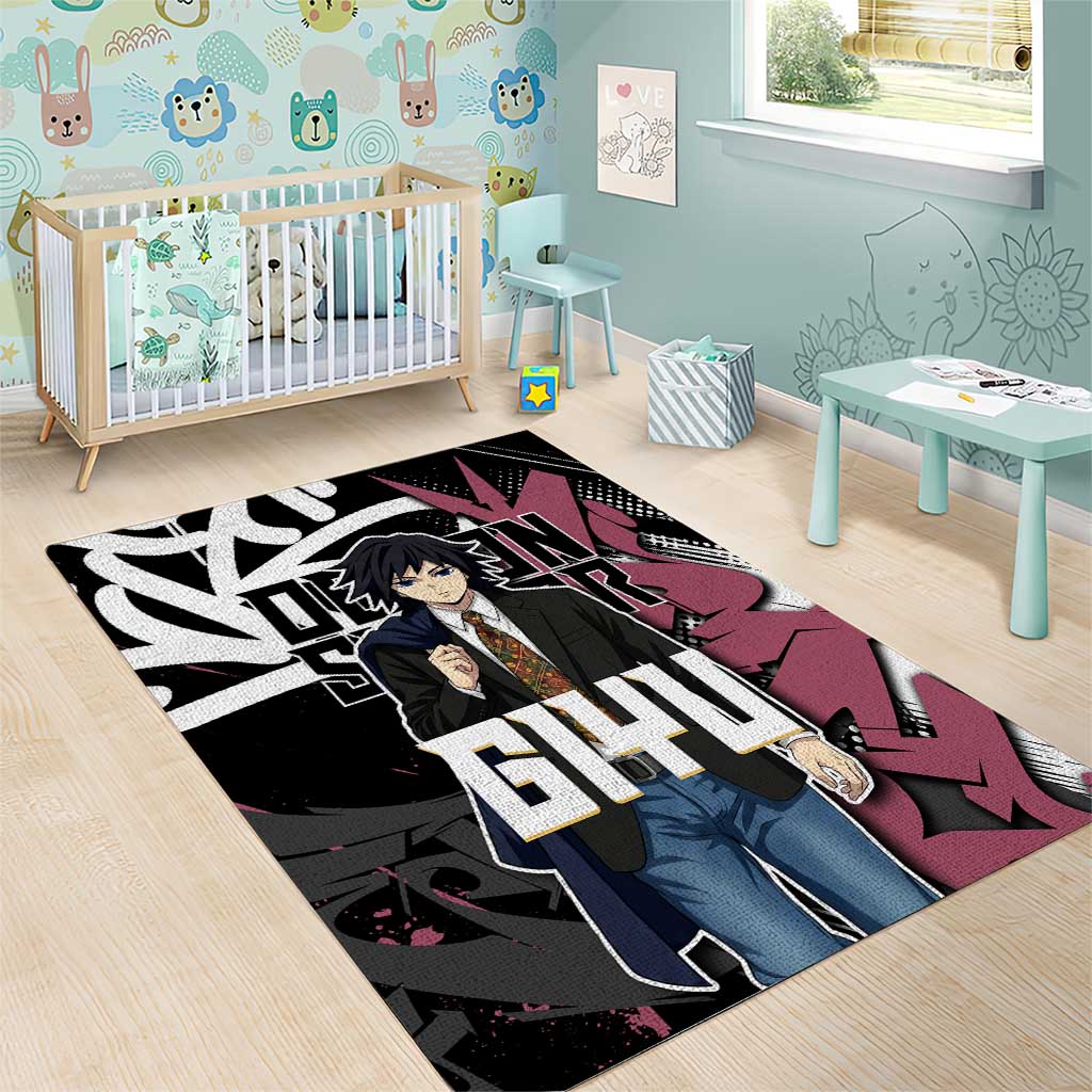 Giyu Tomioka Demon Slayer Area Rug Red & Black Graffiti Anime