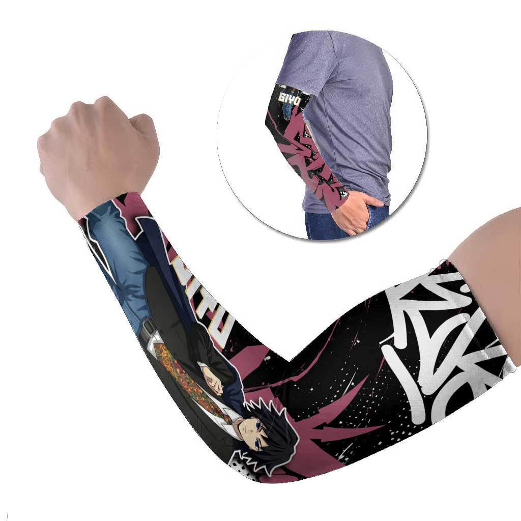 Giyu Tomioka Demon Slayer Arm Sleeves Red & Black Graffiti Anime