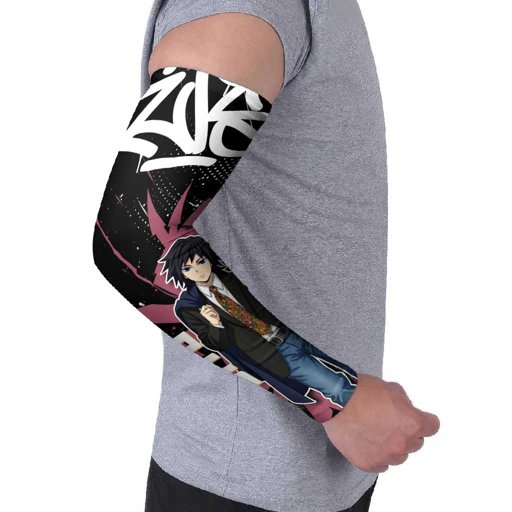 Giyu Tomioka Demon Slayer Arm Sleeves Red & Black Graffiti Anime