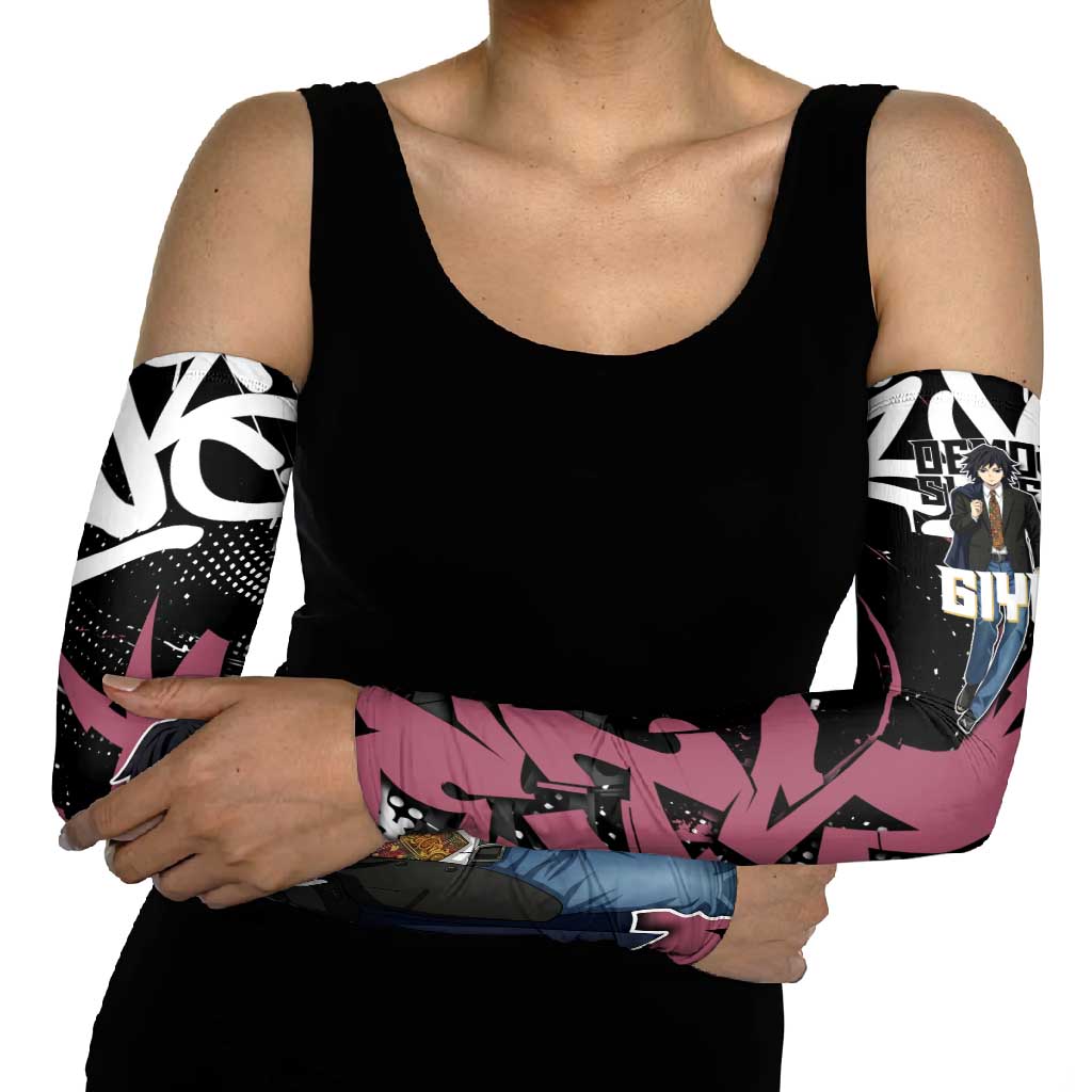 Giyu Tomioka Demon Slayer Arm Sleeves Red & Black Graffiti Anime