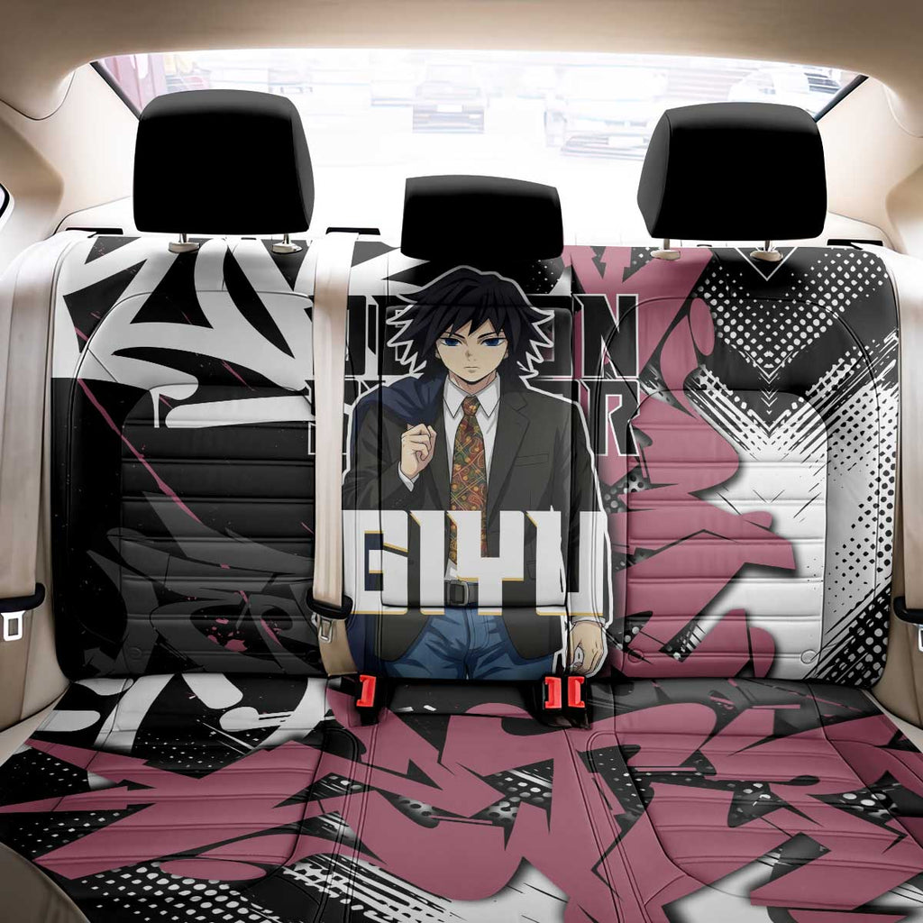 Giyu Tomioka Demon Slayer Back Car Seat Cover Red & Black Graffiti Anime