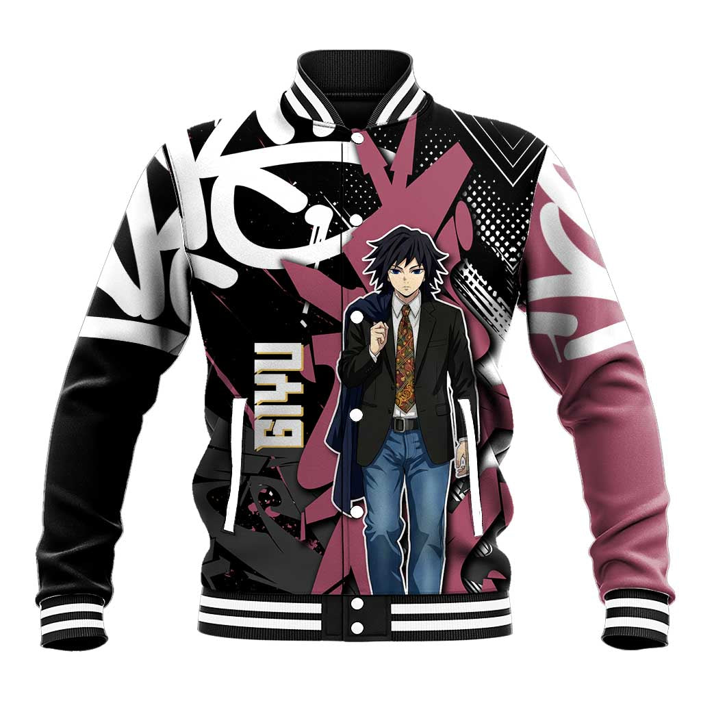 Giyu Tomioka Demon Slayer Baseball Jacket Red & Black Graffiti Anime