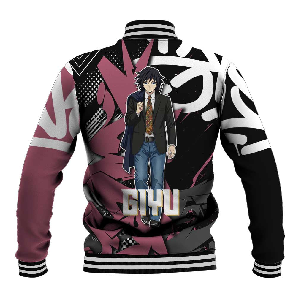 Giyu Tomioka Demon Slayer Baseball Jacket Red & Black Graffiti Anime