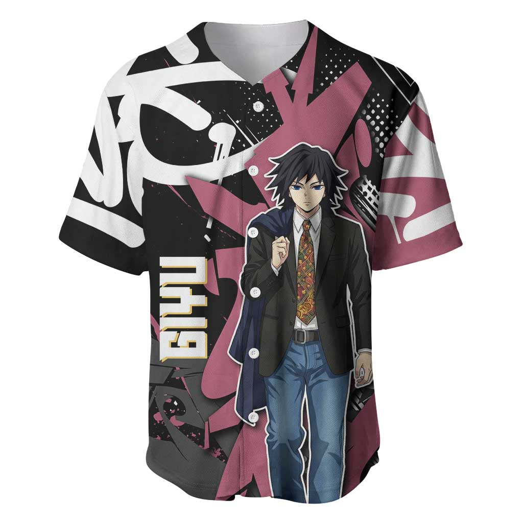 Giyu Tomioka Demon Slayer Baseball Jersey Red & Black Graffiti Anime