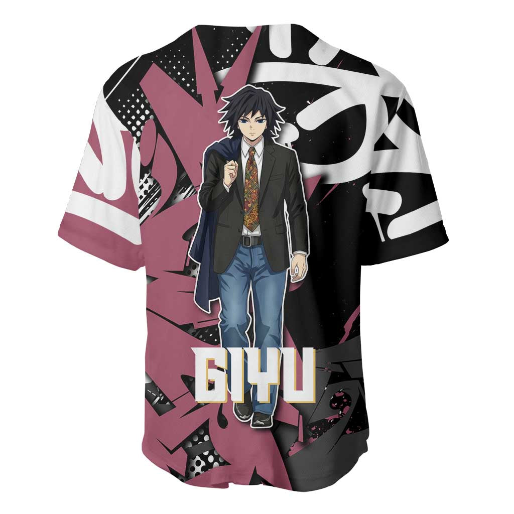 Giyu Tomioka Demon Slayer Baseball Jersey Red & Black Graffiti Anime