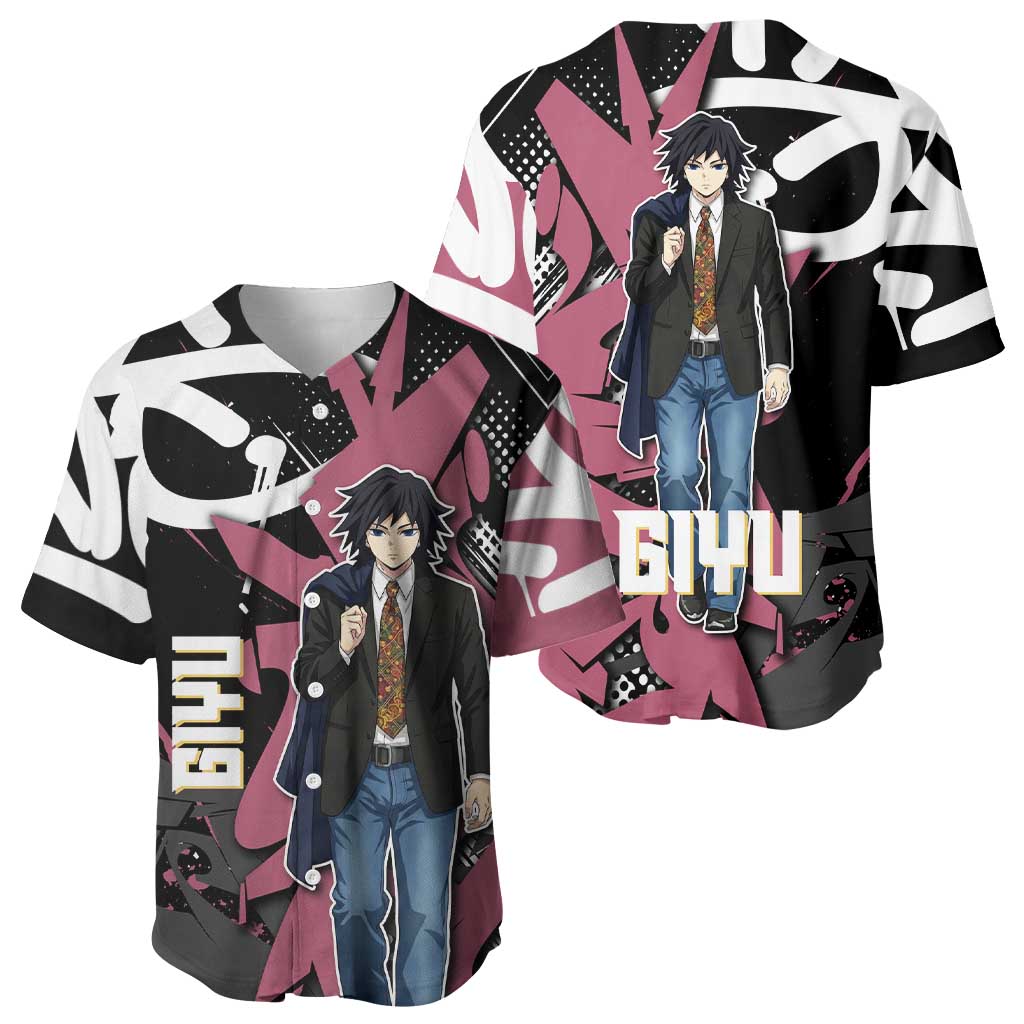 Giyu Tomioka Demon Slayer Baseball Jersey Red & Black Graffiti Anime