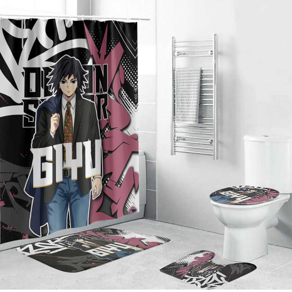 Giyu Tomioka Demon Slayer Bathroom Set Red & Black Graffiti Anime