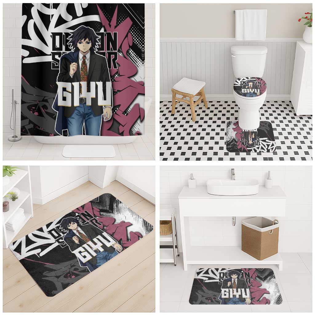 Giyu Tomioka Demon Slayer Bathroom Set Red & Black Graffiti Anime