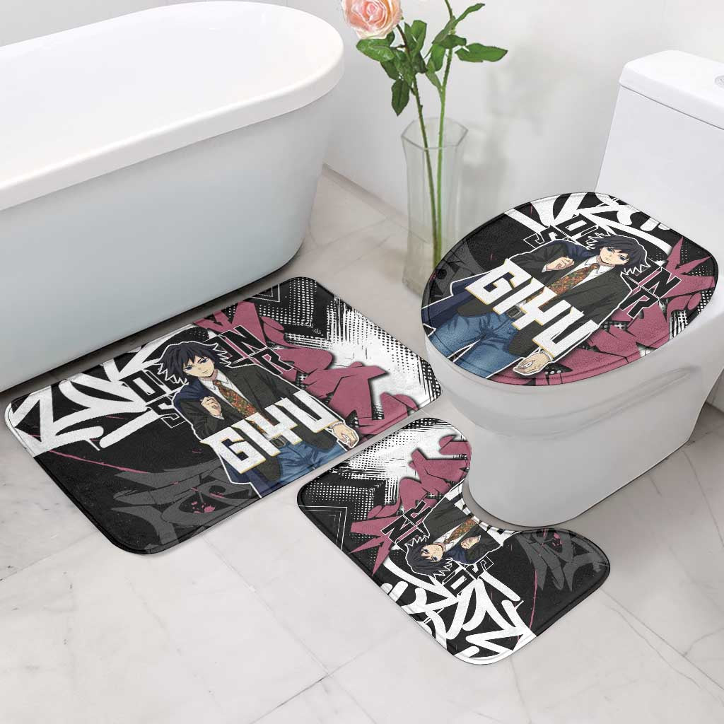 Giyu Tomioka Demon Slayer Bathroom Set Red & Black Graffiti Anime