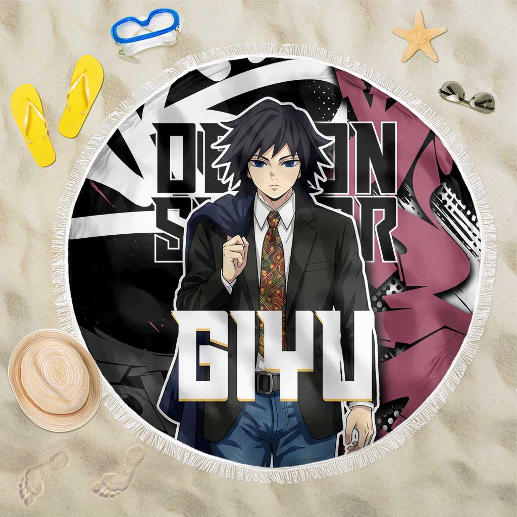 Giyu Tomioka Demon Slayer Beach Blanket Red & Black Graffiti Anime