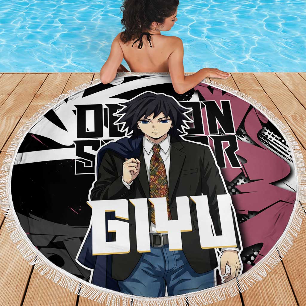 Giyu Tomioka Demon Slayer Beach Blanket Red & Black Graffiti Anime