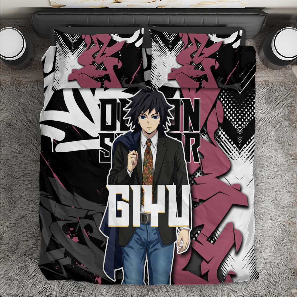 Giyu Tomioka Demon Slayer Bedding Set Red & Black Graffiti Anime