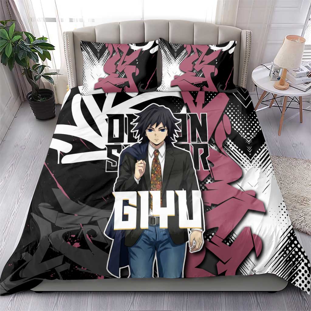 Giyu Tomioka Demon Slayer Bedding Set Red & Black Graffiti Anime