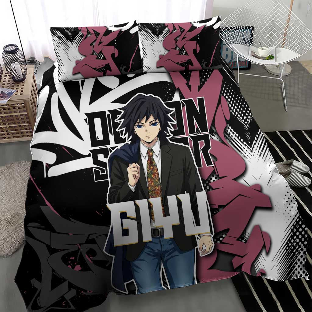 Giyu Tomioka Demon Slayer Bedding Set Red & Black Graffiti Anime