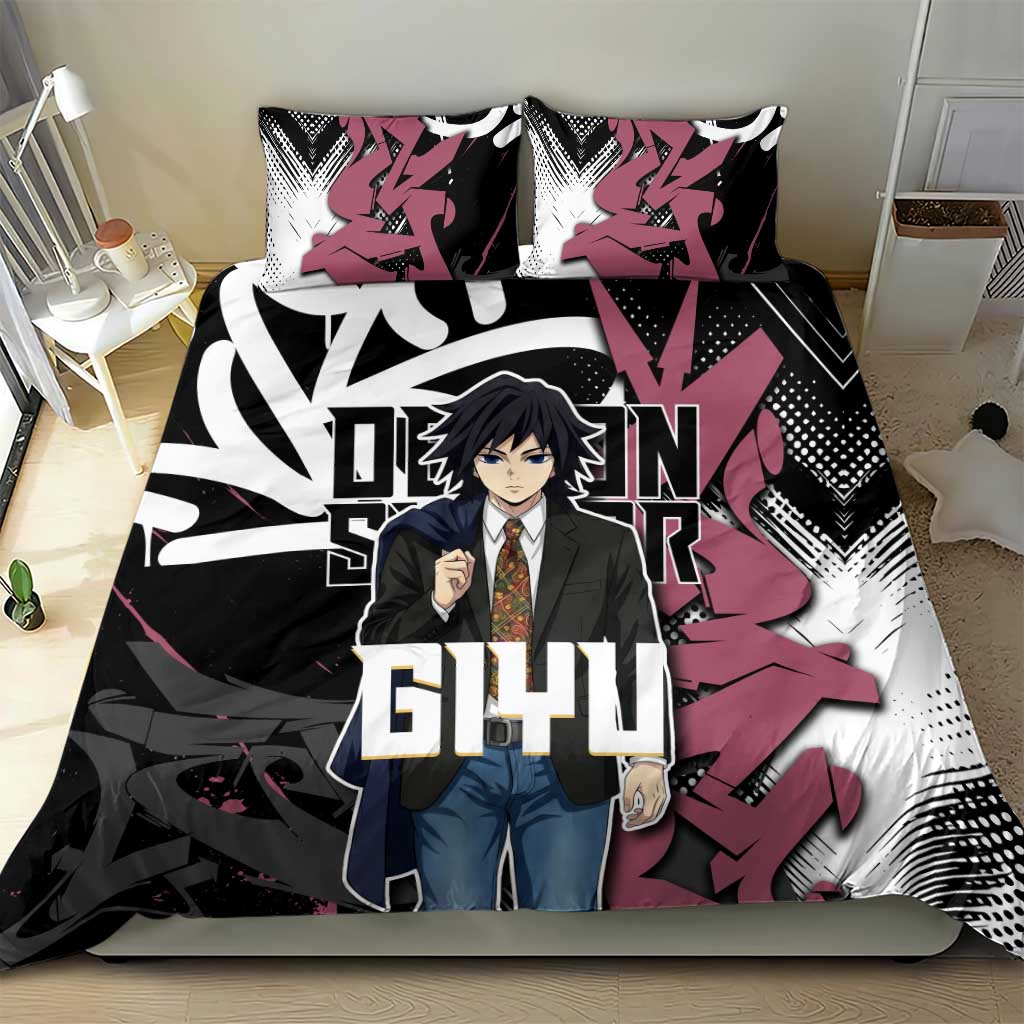 Giyu Tomioka Demon Slayer Bedding Set Red & Black Graffiti Anime