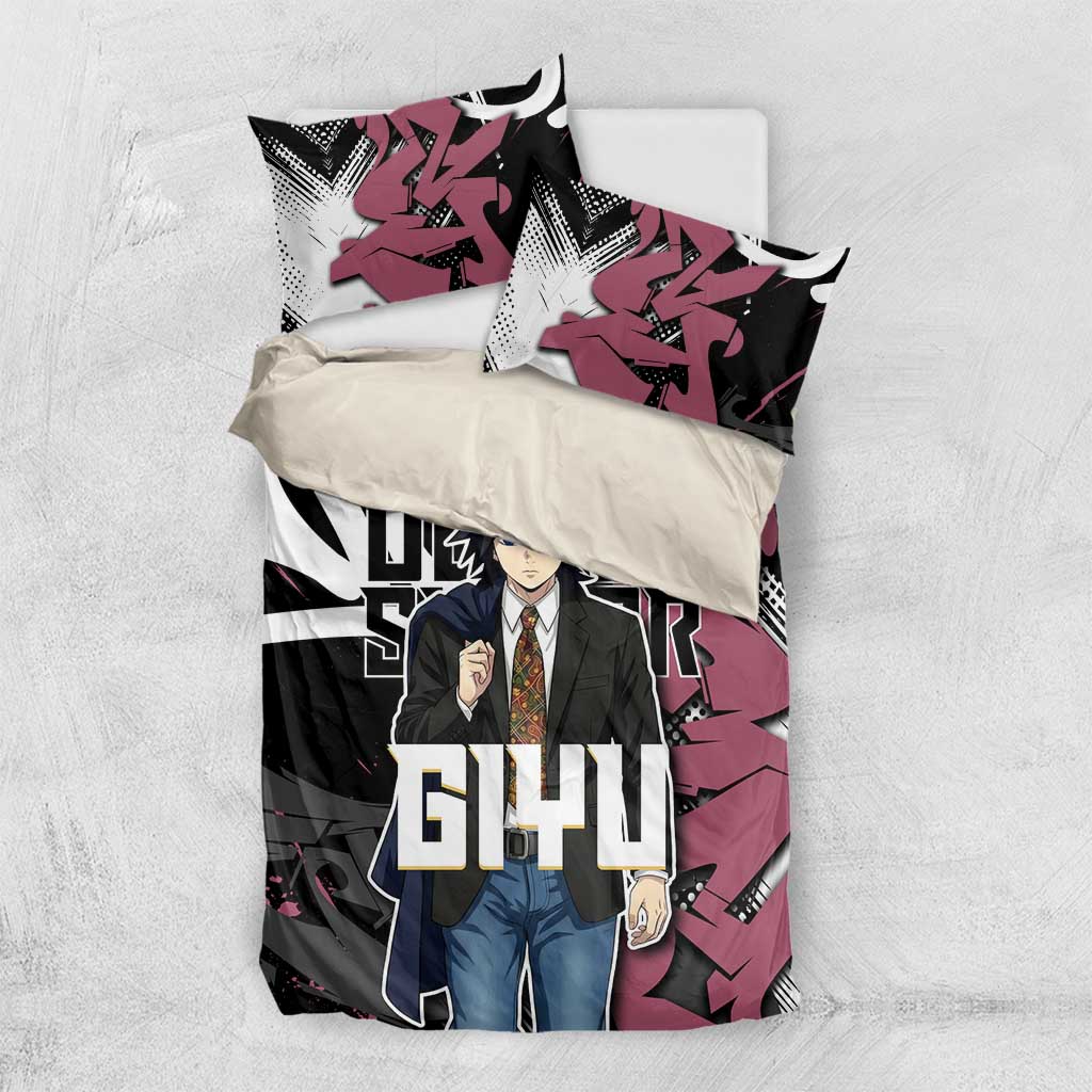 Giyu Tomioka Demon Slayer Bedding Set Red & Black Graffiti Anime