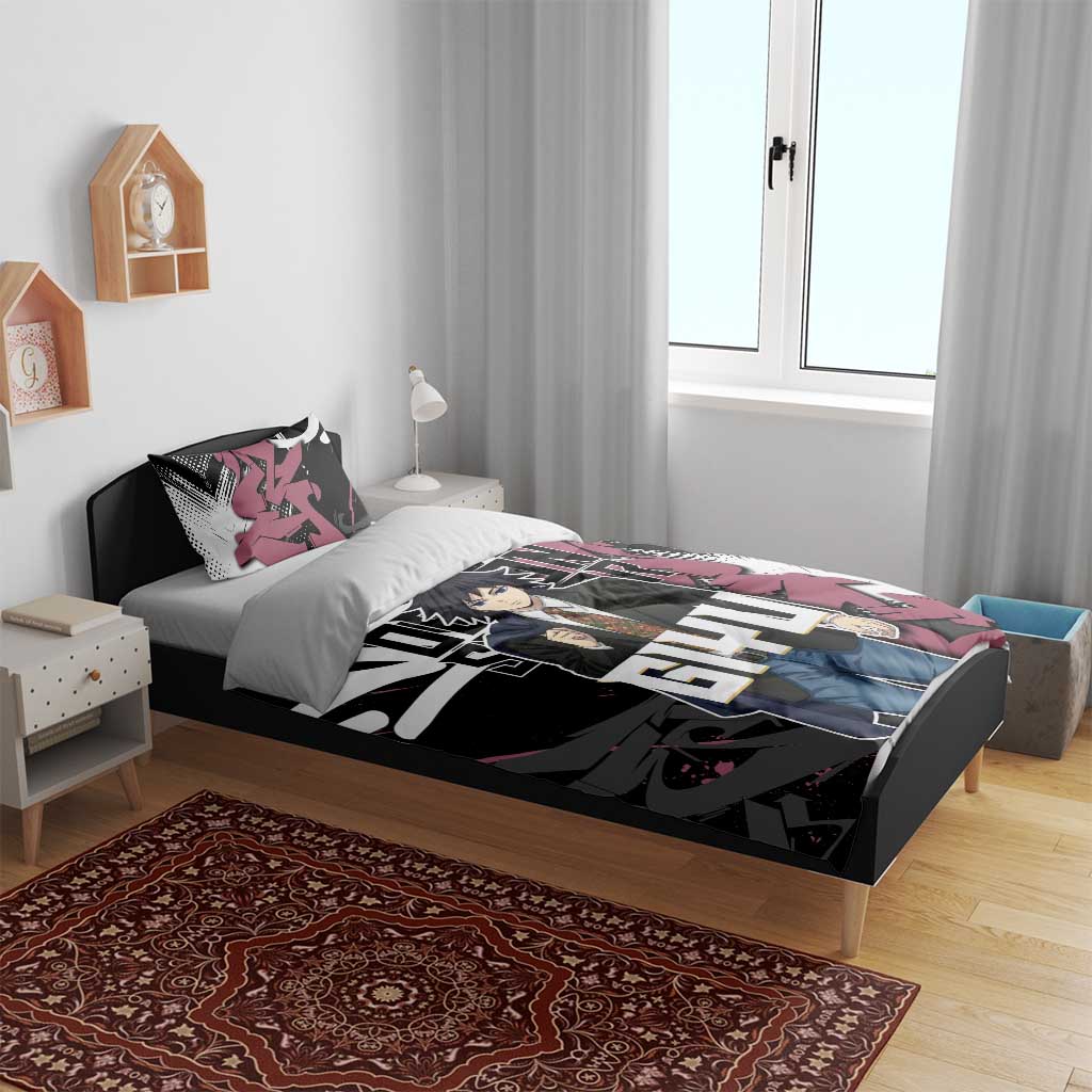 Giyu Tomioka Demon Slayer Bedding Set Red & Black Graffiti Anime