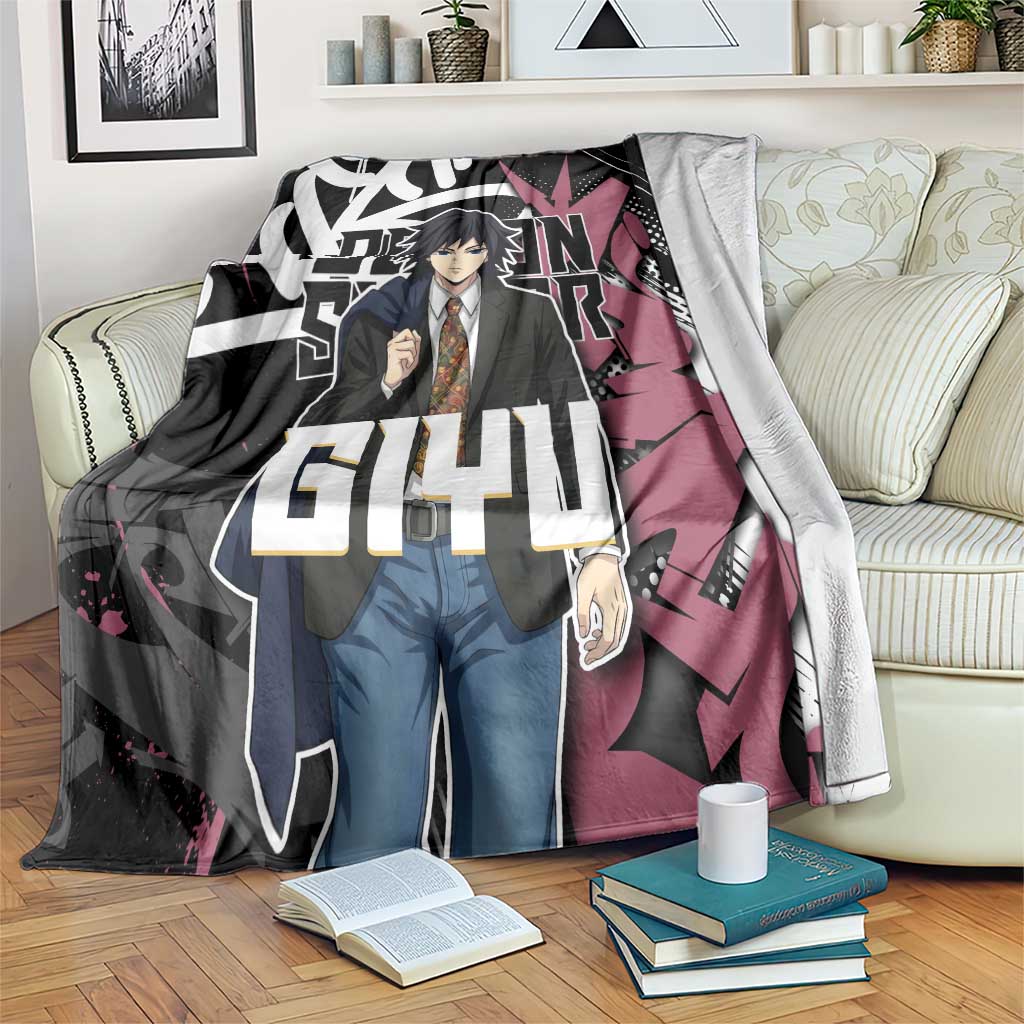 Giyu Tomioka Demon Slayer Blanket Red & Black Graffiti Anime