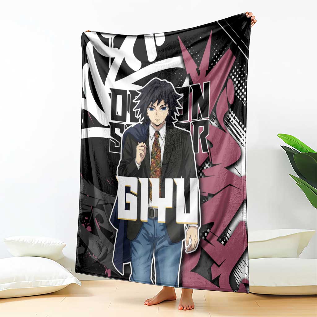 Giyu Tomioka Demon Slayer Blanket Red & Black Graffiti Anime