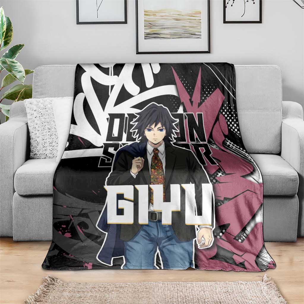 Giyu Tomioka Demon Slayer Blanket Red & Black Graffiti Anime