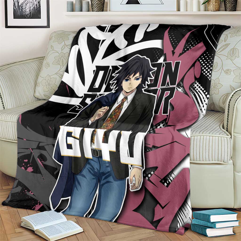 Giyu Tomioka Demon Slayer Blanket Red & Black Graffiti Anime