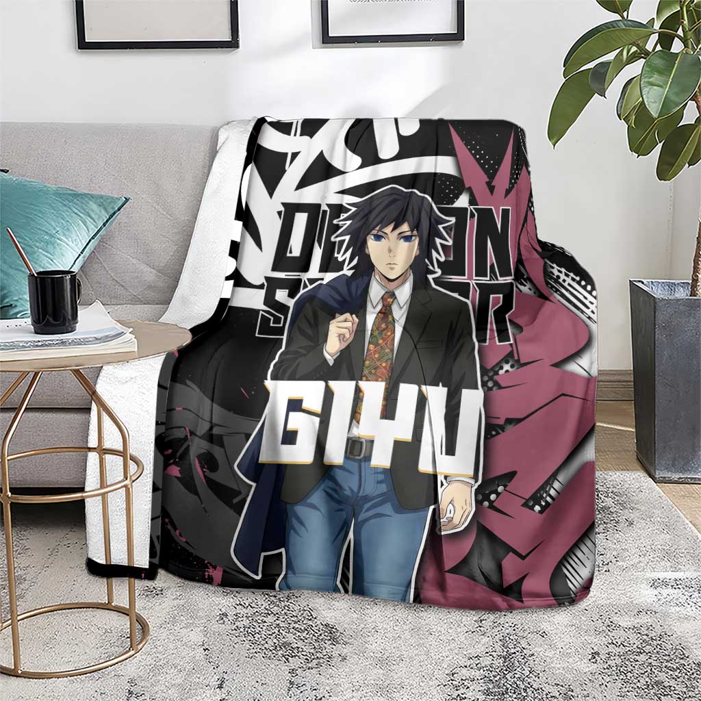 Giyu Tomioka Demon Slayer Blanket Red & Black Graffiti Anime